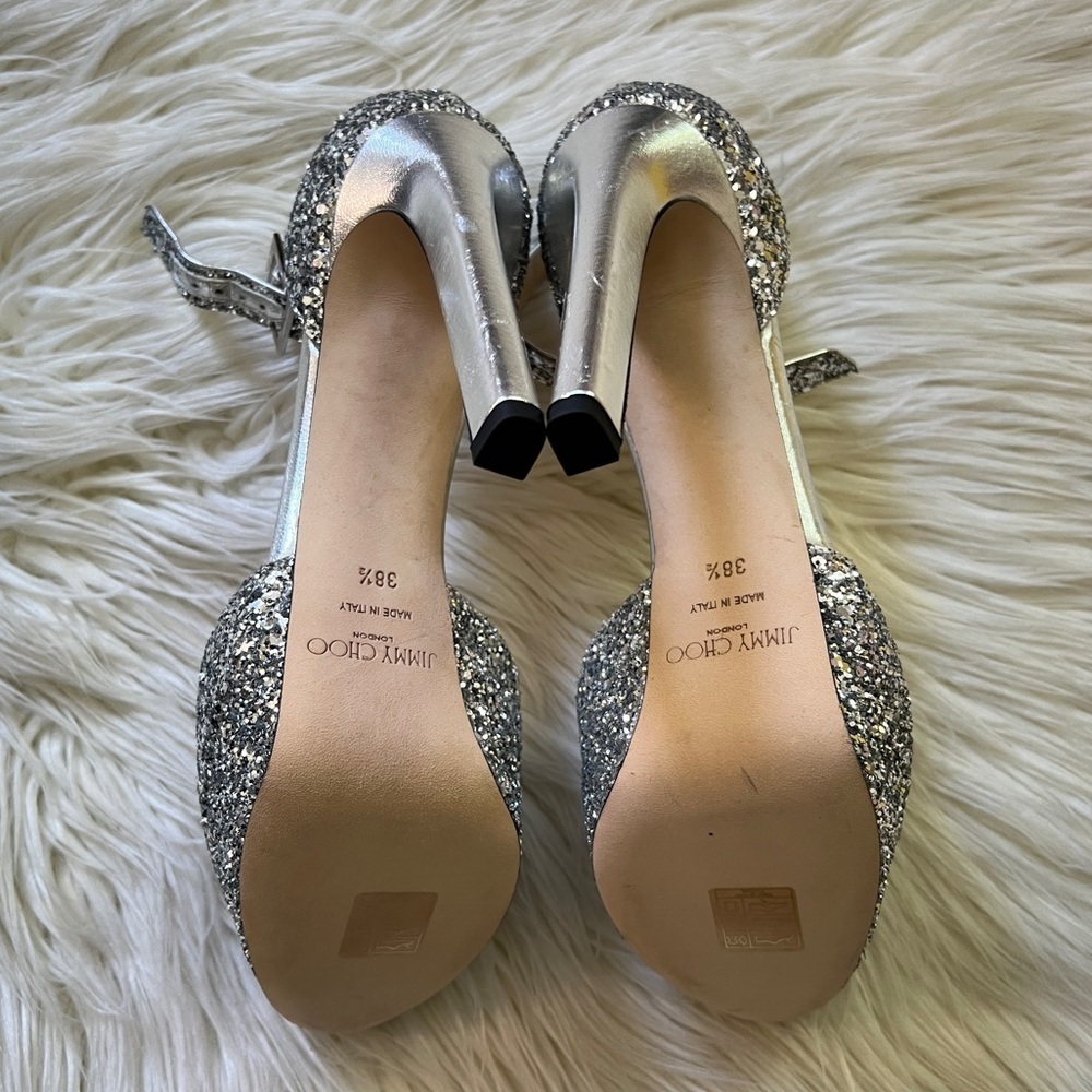 Jimmy Choo Metallic Silver Glitter Platform Heels - Picture 5 of 6